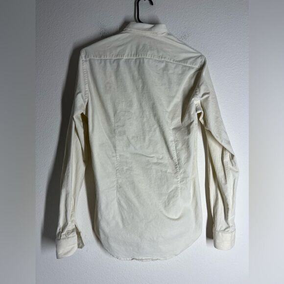 Zara Mens Slim Fit Button Down Long Sleeve Collared Corduroy Off white ivory M - Picture 2 of 7